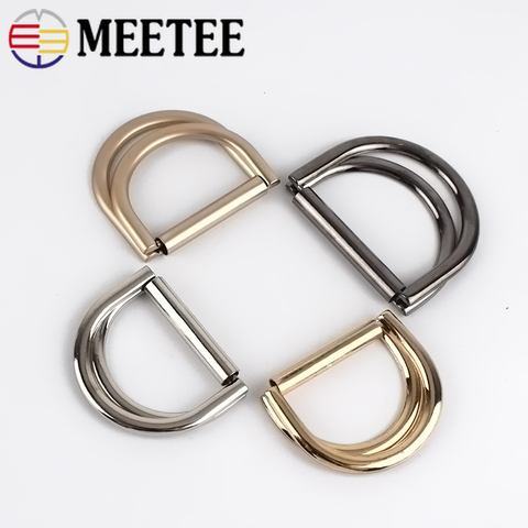 Meetee 4pcs 15-50mm Metal Double D Ring Buckle Luggage Strap Coat Belt Adjustment Button DIY Windbreaker Decor Buckles Material ► Photo 1/6