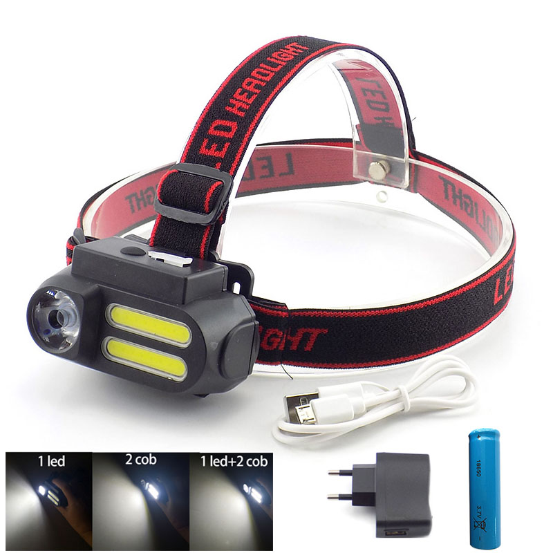 Mini USB Rechargeable Flashlight XPE COB LED Torch Lamp Headlight Camping Tools 