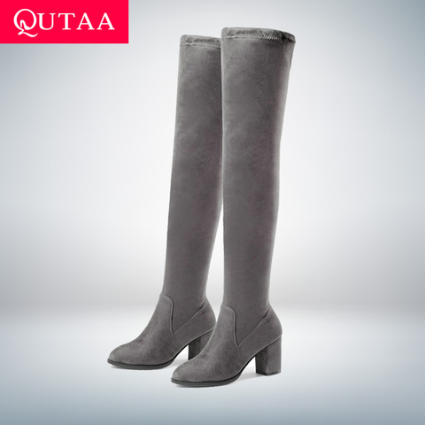 QUTAA 2022 Women Over The Knee High Boots Square High Heel Women Shoes Platform Winter All Match Sexy Women Boots Size 34-43 ► Photo 1/6