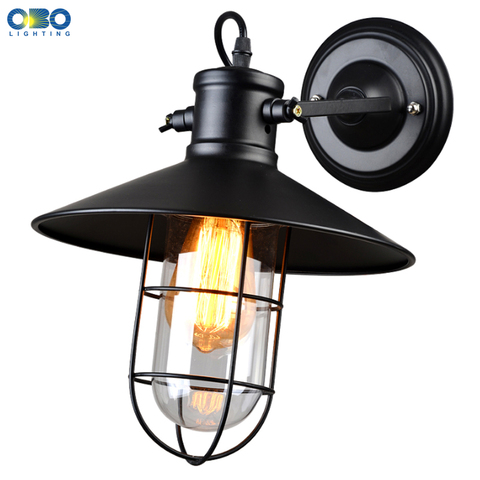 Vintage Wall Lamp Iron Cage Glass Lampshade Black Bra/Living Room/Coffee Shop Indoor Lighting  E27 LED Wall Lights ► Photo 1/6