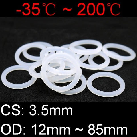 10pcs VMQ O Ring Seal Gasket Thickness CS 3.5mm OD 12~85mm Silicone Rubber Insulated Waterproof Washer Round Shape White Nontoxi ► Photo 1/5