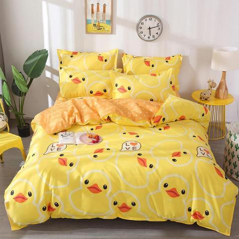2022 Cute Yellow Duck Printing 3/4pcs Winter Bedding Set Duvet Cover Bed Flat Sheet Pillowcase Bedroom Supplies Dropshipping ► Photo 1/6