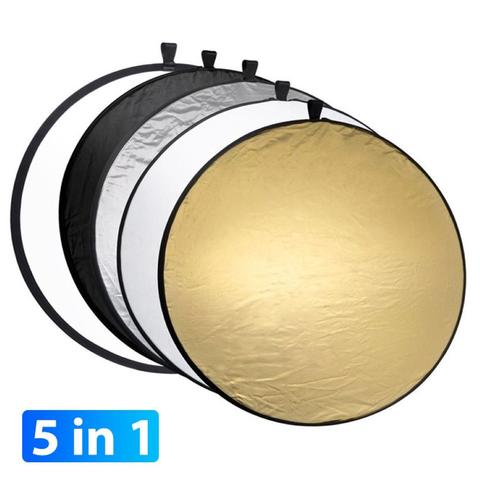 5 in 1 80cm Collapsible Portable Light Reflector Round Photo Studio Diffuser DISC Silver White Studio Photography Reflector ► Photo 1/6