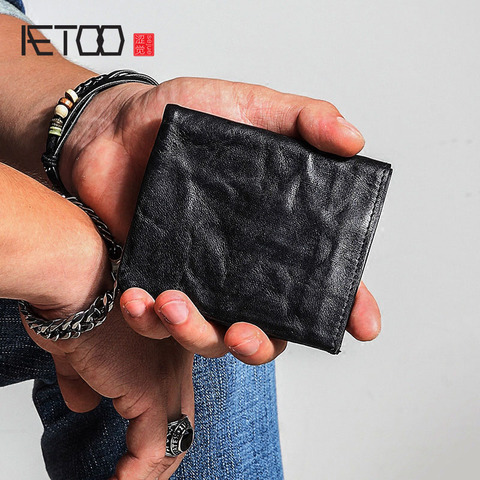 AETOO Small purse male short section of youth simple vintage old leather wallet ladies wallet leather soft vertical Vintage ► Photo 1/6