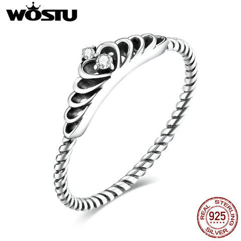 WOSTU Authentic 925 Sterling Silver 925 Dazzling Princess Crown Shape Finger Ring for Women Party Wedding Jewelry Anel CQR663 ► Photo 1/6