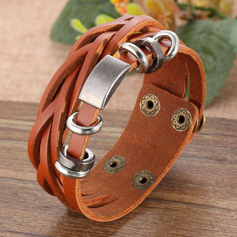 Steampunk Leather Bracelet for Men Genuine Leather Wrap Bracelets Bangles for Man Punk Style Men's Bracelets Accessories 2022 ► Photo 1/6