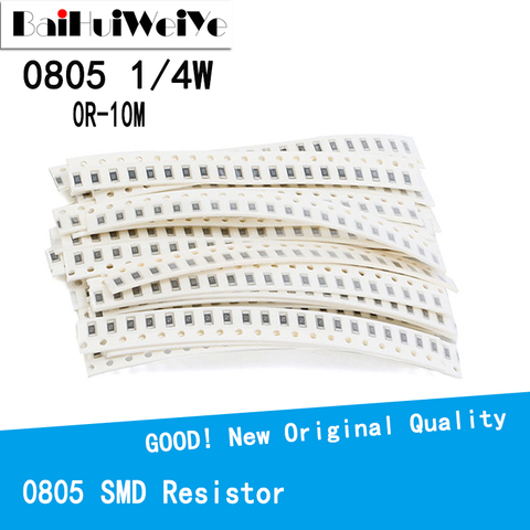 100PCS/LOTE 0805 SMD Resistor 0R-10M 1/4W 0 1 10 100 150 220 330 ohm 1K 2.2K 10K 100K 0R 1R 10R 100R 150R 220R 330R ► Photo 1/5