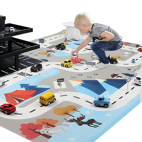 Children's Toy INS Canvas Kids Baby Play Mat Game Pad 130*100cm Rug Dinosaur World Traffic Parking Lot Animals Game Carpet Map ► Photo 1/6