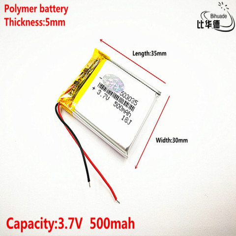 Good Qulity Polymer battery 500 mah 3.7 V 503035 smart home MP3 speakers Li-ion battery for dvr,GPS,mp3,mp4,cell phone,speaker ► Photo 1/4