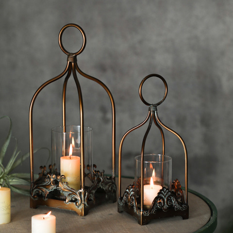 Retro Wrought Iron Candle Holder Hollow Hanging Bird Cage Candle Holder Lantern Bridal Decoration Retro Home Decoration Candles ► Photo 1/6