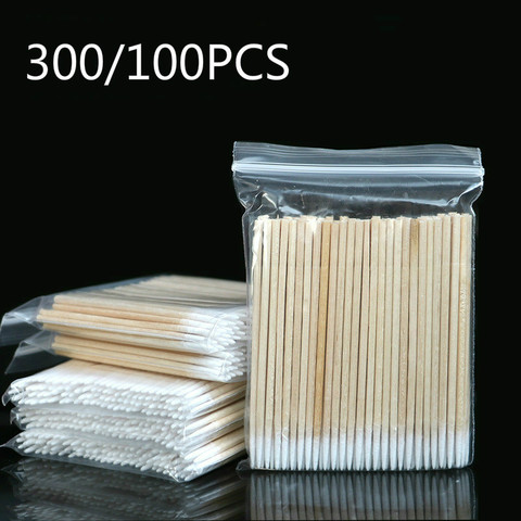 300pc Disposable Cotton Swab Lint Free Micro Brushes Wood Cotton Buds Swabs Ear Clean Stick Eyelash Extension Glue Removing Tool ► Photo 1/5