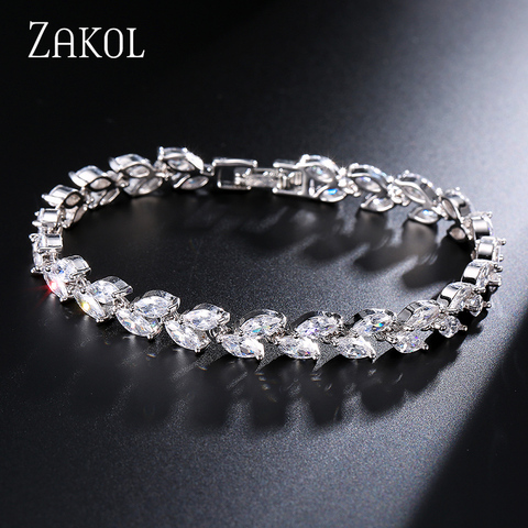 ZAKOL Trendy Charm Marquise Cut Cubic Zirconia Bracelets For Women 3A Quality CZ Leaf Bridal Wedding Party Jewelry Gift FSBP061 ► Photo 1/6