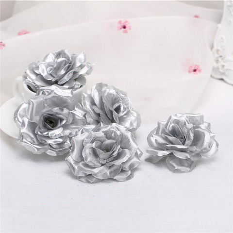 10pcs 8cm Silver Artificial Rose Silk Flower Heads Decorative Flowers for Wedding Home Party Banquet Decoration ► Photo 1/6