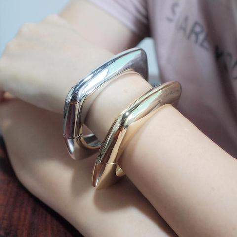 MANILAI Alloy Bangles Bracelets Women Metal Charm Geometry Statement Cuff Bangles Fashion Jewelry Golden Silver Color ► Photo 1/6
