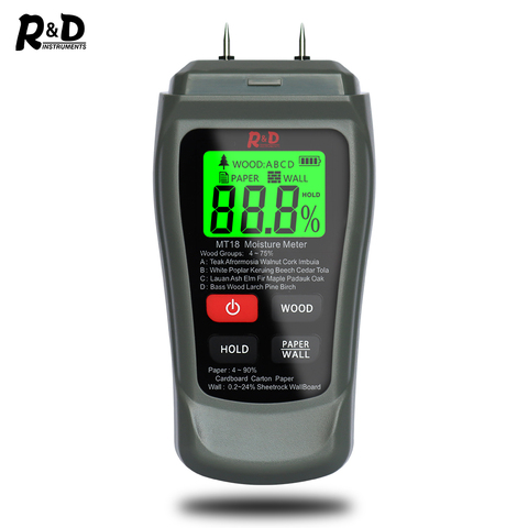 NEW MT-18 Grey 0-99.9% Two Pins Digital Wood Moisture Meter Paper Humidity Tester Wall Hygrometer Timber Damp Detector ► Photo 1/6