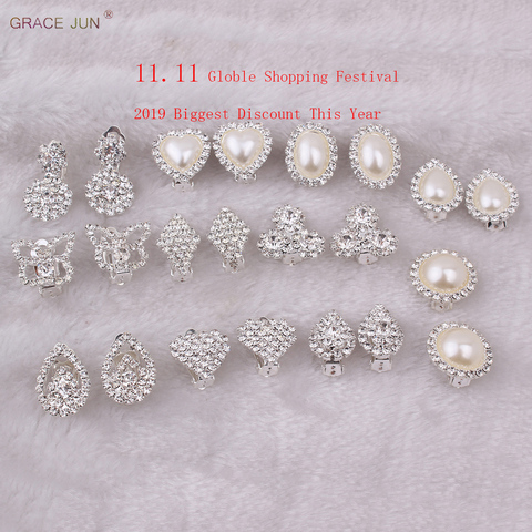 2022 New Style Rhinestone Pearl Round Waterdrop Heart Geometric Clip on earrings Without Pierced for Women Anti-allergy Ear Clip ► Photo 1/6