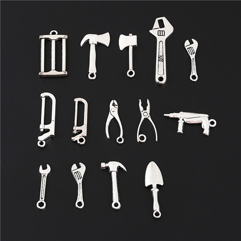 26pcs Mix Silver Color Tool Collection Charms Hammer Wrench Saw Pliers Pendant Screwdriver Construction Drill Accessories M51 ► Photo 1/3