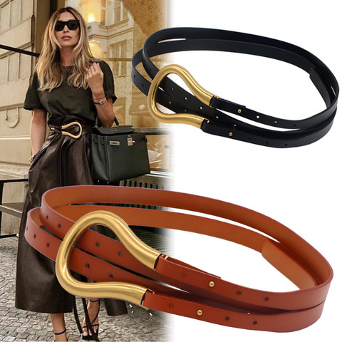 Fashion leather arc metal horseshoe buckle big U belt ladies thin belt soft wear belt ladies high quality watchband ► Photo 1/6