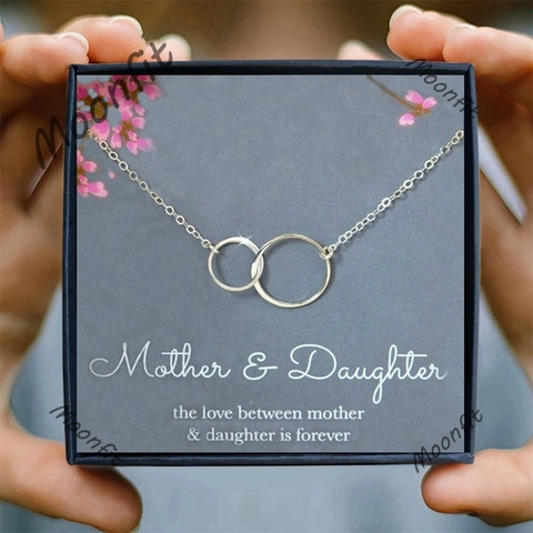 Mother Daughter Gift Necklace Women Jewelry Gifts for Mom Necklaces Female 2 Interlocking Circles Pandant Necklace Birthday Gift ► Photo 1/6