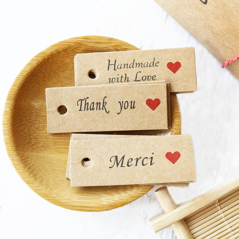 100pcs Kraft Paper Merci Gift Labels Party Decor Thank You Printed Hang Tag Paper Card DIY Label Handmade Clothes Tags ► Photo 1/4