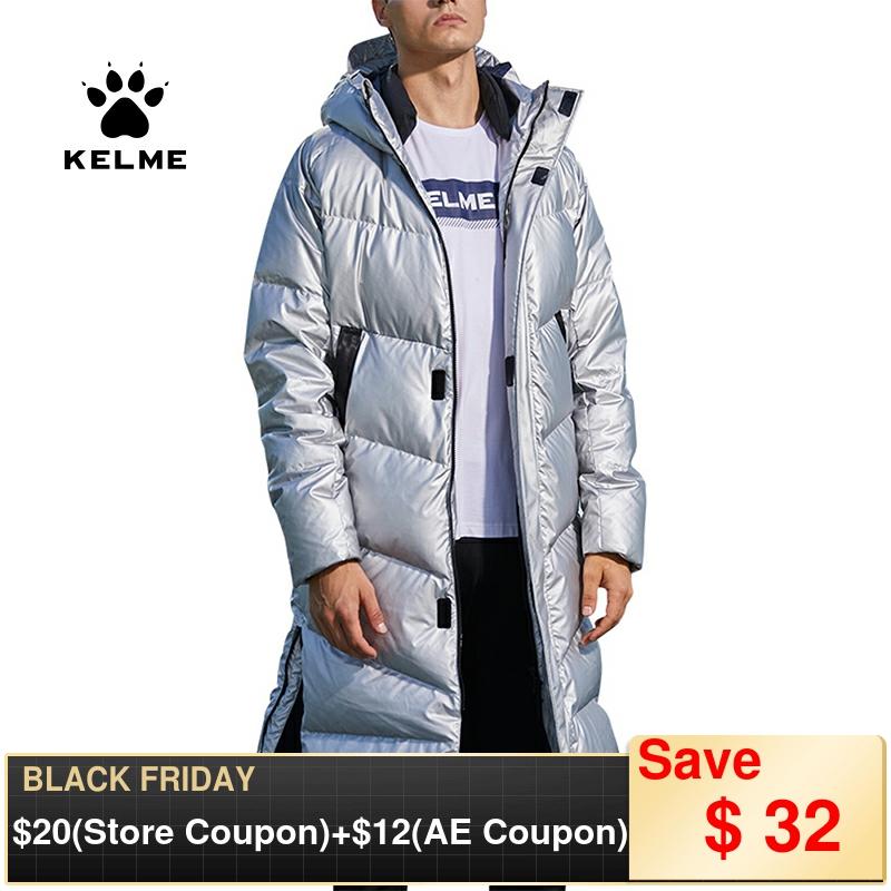 KELME Winter Down Jacket Mens Silver Color Hooded Long  90% White Duck Down Hiking Camping Warm Windproof Sports Coat 8061YR1002 ► Photo 1/6