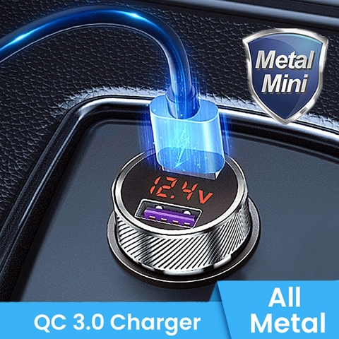 Metal QC 3.0 Digital LED Display Dual USB Car Charger for Mobile Phone Fast Charger Usb Charger for iPhone Samsung Xiaomi Huawei ► Photo 1/6