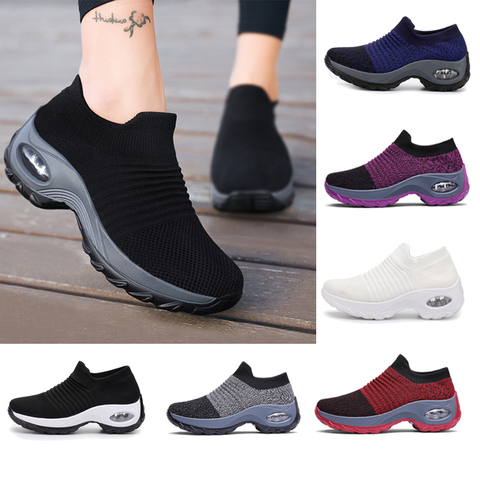 Women Tennis Shoes Breathable Mesh Height-increasing Slip-on Female Sock Footwear Outdoor Women Sneakers Thick Bottom Platforms ► Photo 1/6
