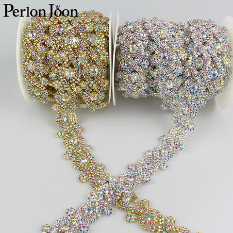 1yard X-shape AB color Symphony crystal rhinestones trim metal chain Ribbon for dress, bag, shoes accessories ML013 ► Photo 1/6