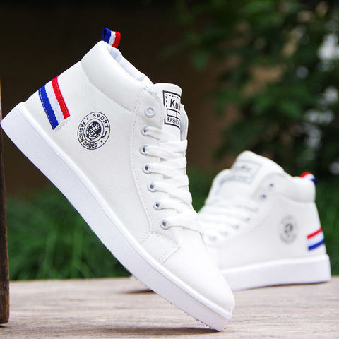 Whiter leather sneakers for men winter fur casual shoes boys school high top sneakers man comfort tennis ► Photo 1/6