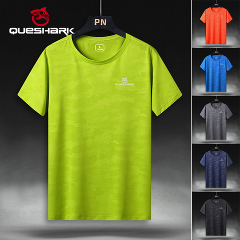 QUESHARK Professional Men Quick Dry Running T Shirt Slim Tops Breathable Camping Hiking Cycling T-shirts Tees L -9XL Asian Size ► Photo 1/6