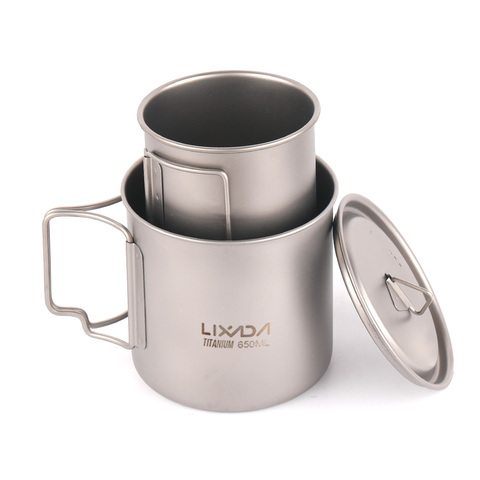 Lixada Ultralight Titanium Cup Outdoor Portable Camping Picnic Water Cup Mug with Foldable Handle 300ml / 350ml / 550ml / 650ml ► Photo 1/6