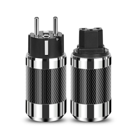 1 Pair DIY AC EU Power Plug Carbon Fiber Rhodium Plated Electrical Male Female IEC EU Schuko HiFi Audio Speakon Power Connector ► Photo 1/6