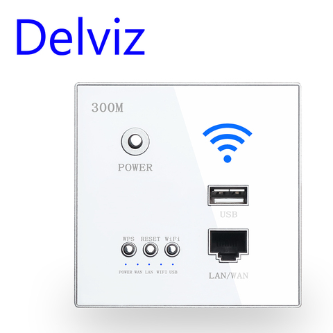 Delviz Wireless WiFi Socket Rj45, AP Relay Smart usb socket, Crystal glass panel, 220V Power, 300Mbps Embedded Wall WIFI Router ► Photo 1/6