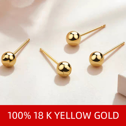 NYMPH Real 18K Gold Jewelry Bead Ball Studs Earrings Pure AU750  Fine Jewelry For Women Charm Wedding Gift E500 ► Photo 1/6