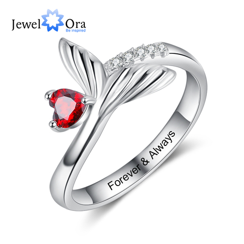 JewelOra Personalized Birthstone Fish Tail Rings for Women Customized Heart Stone Engraved Ring Christmas Birthday Gifts ► Photo 1/1