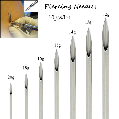 10pcs/set Disposable Tattoo 12g/14g/16g/18g/20g Piercing Needles For Navel Nipple Ear Nose Lip Tattoo Piercing Needles Kit Tool ► Photo 1/6