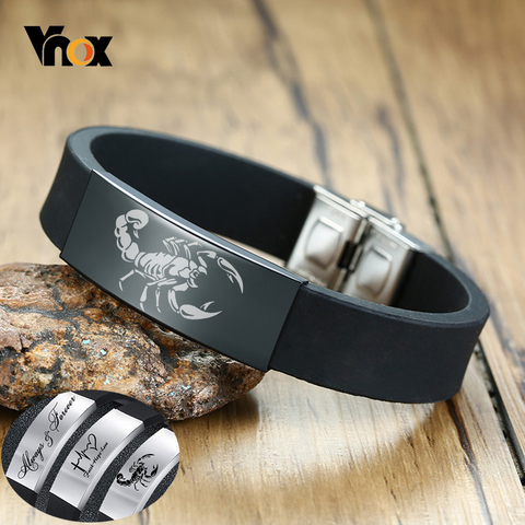 Vnox Personalize Engrave Bracelets for Men Comfortable Silicone Band with Stainless Steel ID Tag Custom Family BFF Gifts for Him ► Photo 1/6