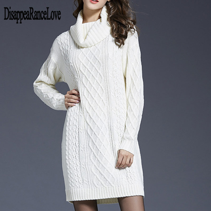 Jumper Autumn Winter Knitwear Turtle Neck Sweater Dress Long Sleeve Womens Loose