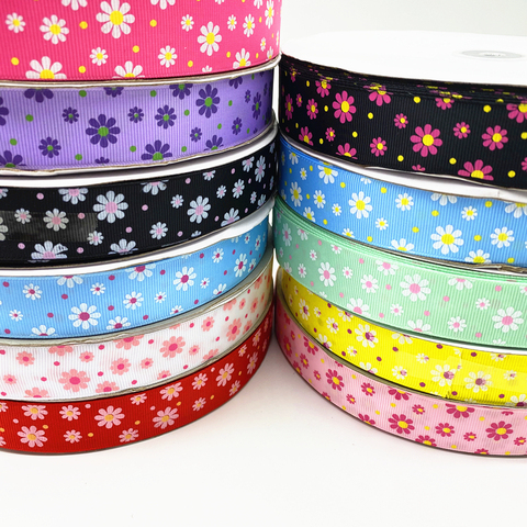 5 yards 25mm Printed Chrysanthemum Grosgrain Ribbon for Gift Wrapping Wedding Decoration Hair Bows DIY ► Photo 1/6