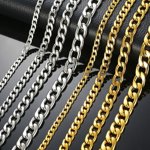 Men's Necklace Round Miami Cuban Link Chain Gold and Tone Stainless Steel Punk Boy Male Colar Gifts 24