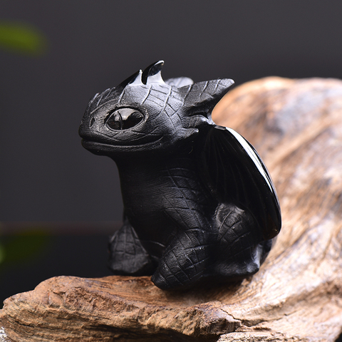 1PC Natural Obsidian Hand Carved Toothless Dragon Polished Crystal Healing Stone Home decoration Art Collectible Figurine Crafts ► Photo 1/6