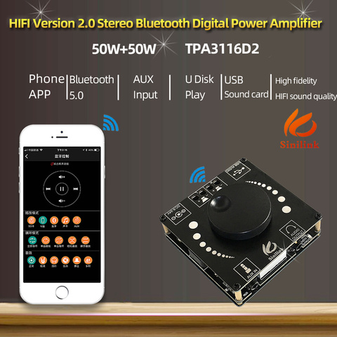 XY-AP50H HIFI Bluetooth 5.0 2x50W Wireless Audio TPA3116D2 Digital Power amplifier Stereo board Amp Amplificador USB AUX 3.5MM ► Photo 1/6