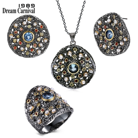 DreamCarnival 1989 Exaggerated Women Gothic Jewelry Set Earings Ring Pendant Necklace Mix Cubic Zircon Synthetic Pearl ERP6532S3 ► Photo 1/6