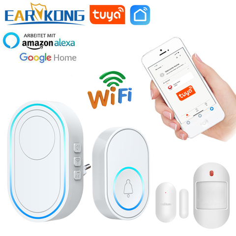 Wifi Doorbell Alarm System Intelligent Wireless Doorbell Strobe Tuyasmart app 58 sound compatible 433MHz wireless detectors ► Photo 1/6