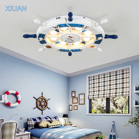 Mediterranean Decoration Kids Room Chandeliers Wooden Rudder 3 Color Temperature LED Pink Sky Blue Ceiling Lamp for Girl Boy ► Photo 1/5