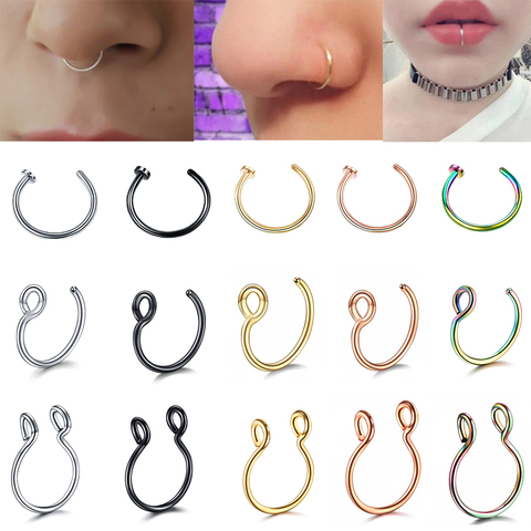 1Pc Stainless Steel Fake Nose Ring Hoop Septum Rings C Clip Lip Ring Earring for Women Fake Piercing Body Jewelry Non-Pierced ► Photo 1/6