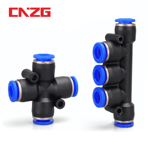PK PZA Pneumatic Plastic 4 Way 5 Way Fitting Fittings Quick Connectors Water Hose Connector Air Push Fast 4 mm 6 mm 8mm 10mm 12 ► Photo 1/6