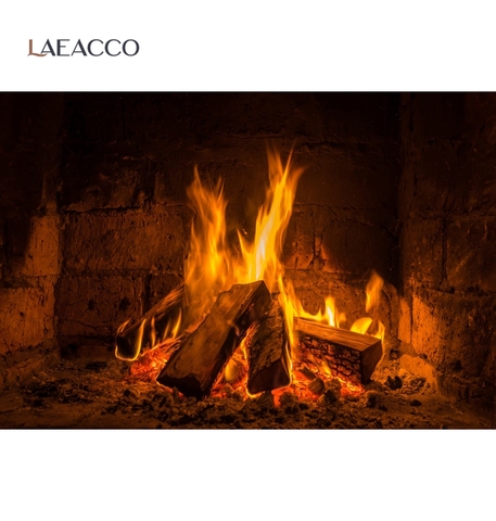 Laeacco Brick Wall Fireplace Wood Fire Burning Flame Photography Backdrop Baby Portrait Photo Background Photo Studio Photocall ► Photo 1/6