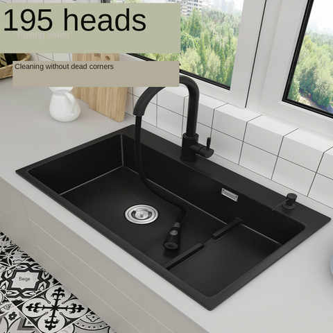 Quartz Sink Single-Tank Kitchen Black Vegetable Washing Basin under the Table Sink Scullery Granite Black ► Photo 1/5
