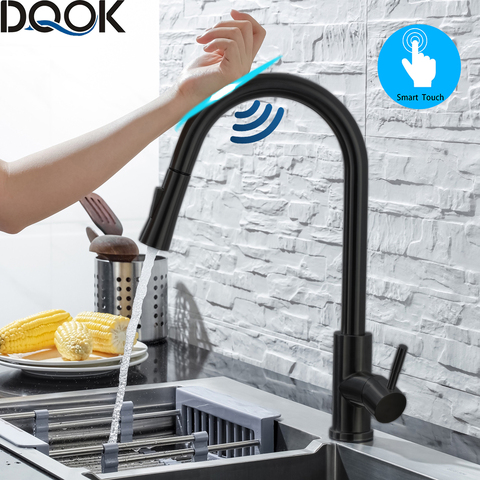 DQOK Kitchen Faucet Pull Out  Brushed Nickle Sensor Stainless Steel Black Smart Induction Mixed Tap Touch Control Sink Tap ► Photo 1/6